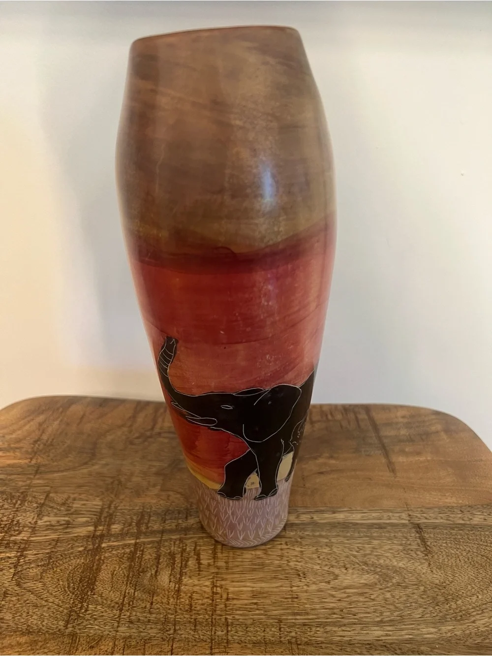 Hand-Carved Painted Soapstone Vase - Elephant Design